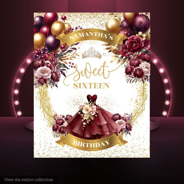 Elegant Burgundy Dress Sweet Sixteen Backdrop Glam (Elegant Burgundy Dress Sweet Sixteen Backdrop Glam)