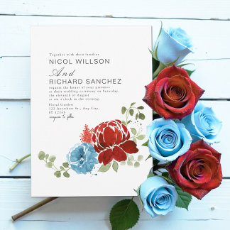 Elegant Burgundy Dusty Blue Floral Winter Wedding Invitation