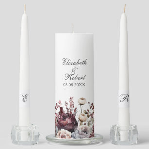 Elegant Burgundy & Dusty Rose Floral Unity Candle 