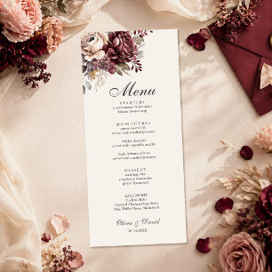 Elegant Burgundy & Dusty Rose Floral Wedding Menu
