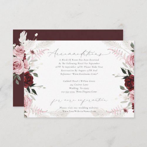 Elegant Burgundy Dusty Rose Wedding Accommodation  Enclosure Card