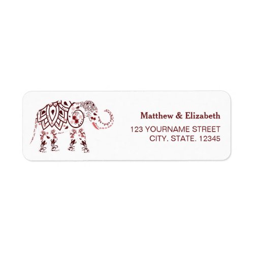 Elegant Burgundy Elephant Indian Wedding Label