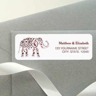 Elegant Burgundy Elephant Indian Wedding Label