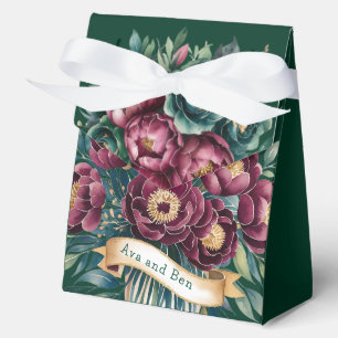 Elegant Burgundy & Emerald Peony with Gold Accent  Favor Boxes