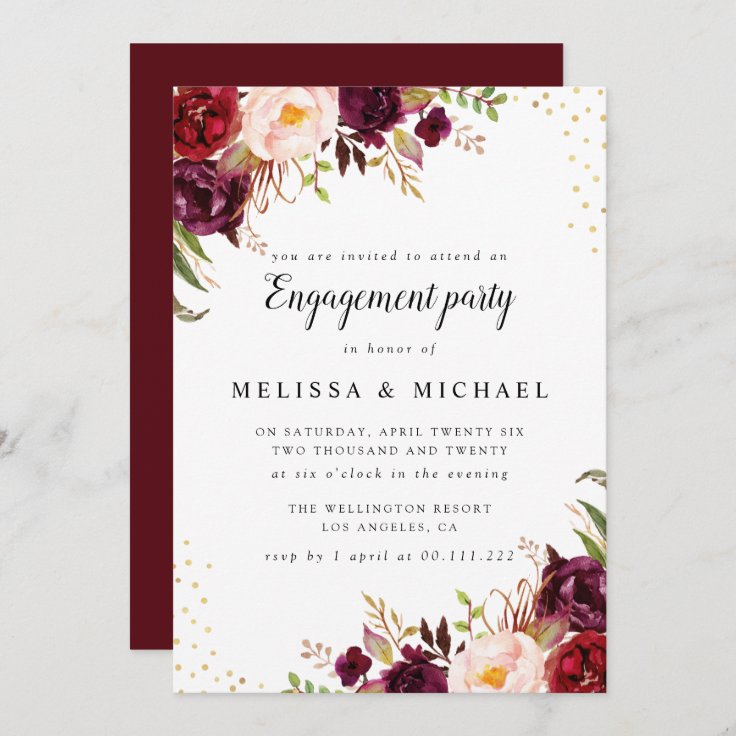 elegant burgundy engagement party invitation | Zazzle