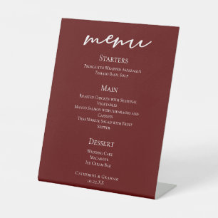 Elegant Burgundy Evening Wedding Dinner Menu Pedestal Sign