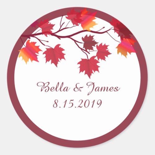 Elegant Burgundy Fall Autumn Leaf Wedding Stickers