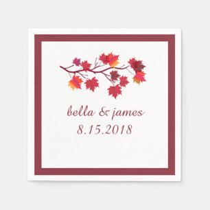 Elegant Burgundy Fall Autumn Leafs Paper Napkins