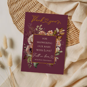 Elegant Burgundy Fall Floral Baby Shower Thank You Card