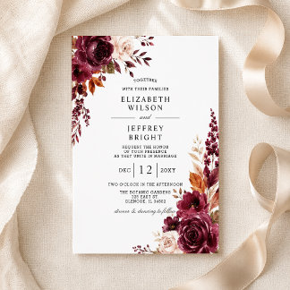 Elegant Burgundy Fall Floral Wedding Invitation