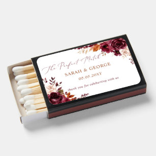 Elegant Burgundy Fall Floral Wedding Matchboxes
