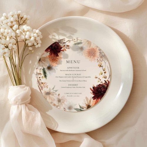 Elegant Burgundy Fall Floral Wedding Menu