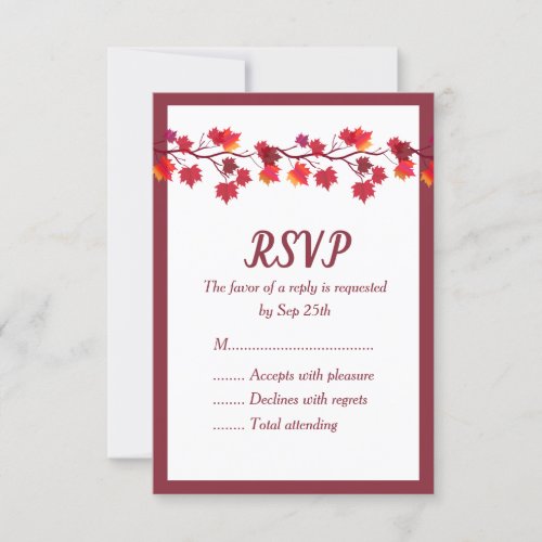 Elegant Burgundy Fall Leaf Wedding RSVP Cards
