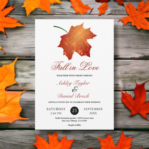 Elegant Burgundy Fall Leaves Autumn Floral Wedding Invitation
