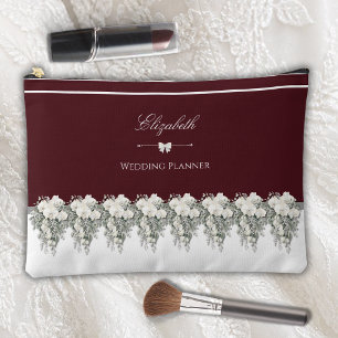 Elegant Burgundy Fall Wedding Planner Makeup Bag