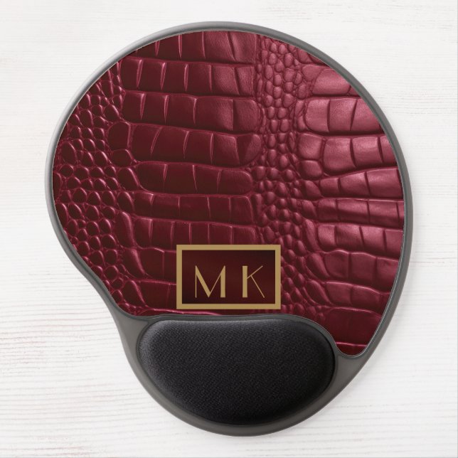 Elegant Burgundy Faux Crocodile Ergonomic  Gel Mouse Pad (Front)