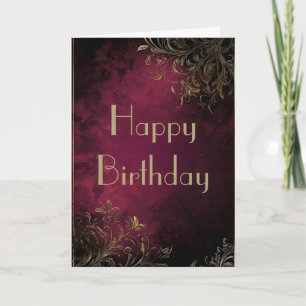 Elegant Burgundy & Faux Gold Birthday Card