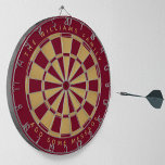 Elegant Burgundy Faux Gold Custom Name Geometric Dart Board<br><div class="desc">A classic dartboard design with alternating burgundy and faux gold foil triangles. 

Above and below there are the name and a message as arched text,  in golden caps.</div>