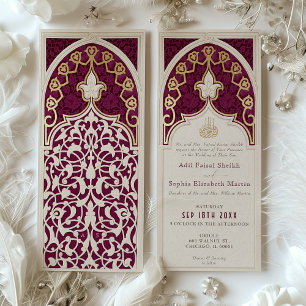 Elegant Burgundy & Faux Gold Foil Islamic Wedding Invitation