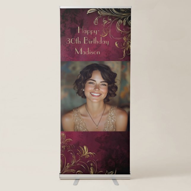 Elegant Burgundy & Faux Gold Retractable Banner (Front)