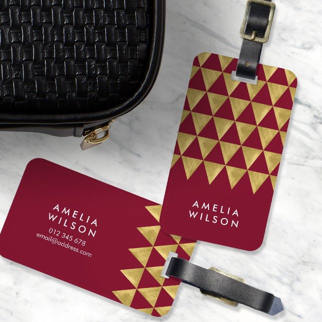 Elegant Burgundy Faux Gold Triangle Luggage Tag (Creator Uploaded)