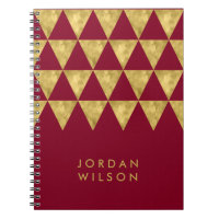 Elegant Burgundy Faux Gold Triangle Pattern Notebook