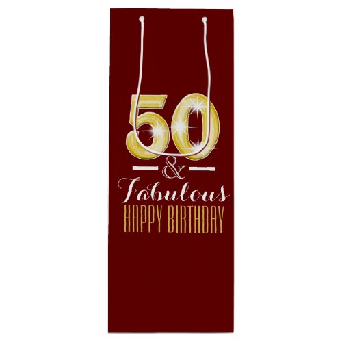 Elegant burgundy faux gold white 50th birthday men wine gift bag