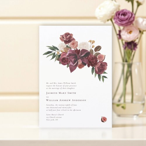 Elegant Burgundy fig Floral Wedding Announcement