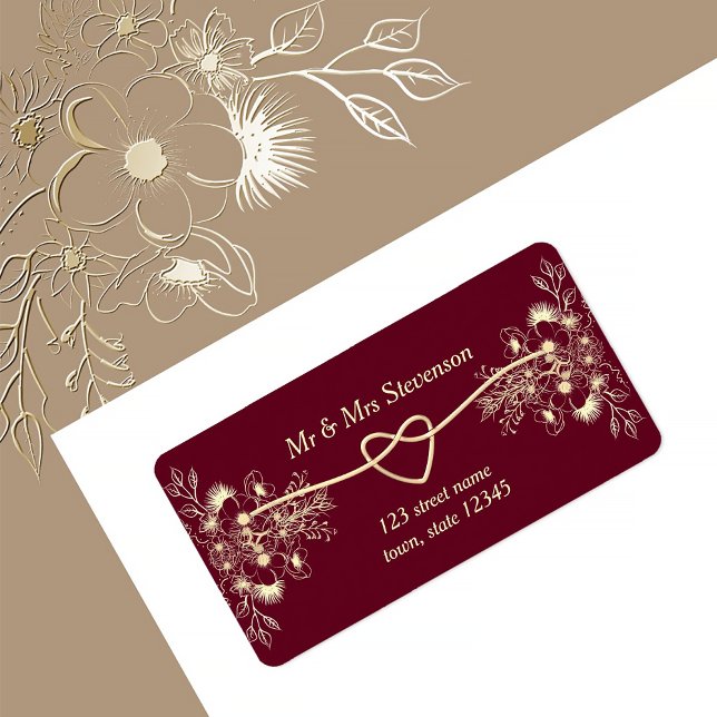 Elegant Burgundy Floral Address Label (Creator Uploaded)
