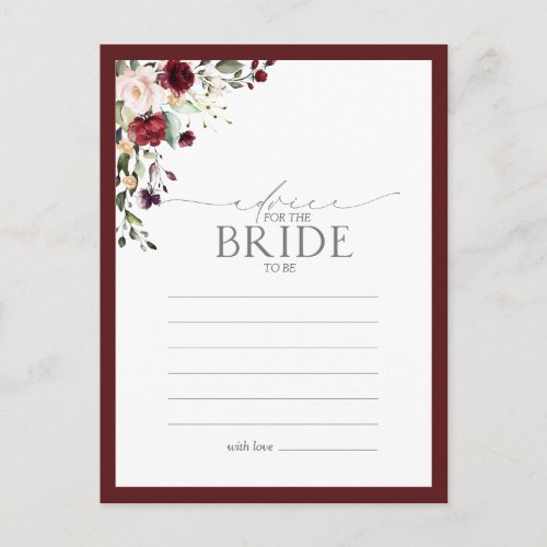 Elegant Burgundy Floral Advice To The Bride Postcard