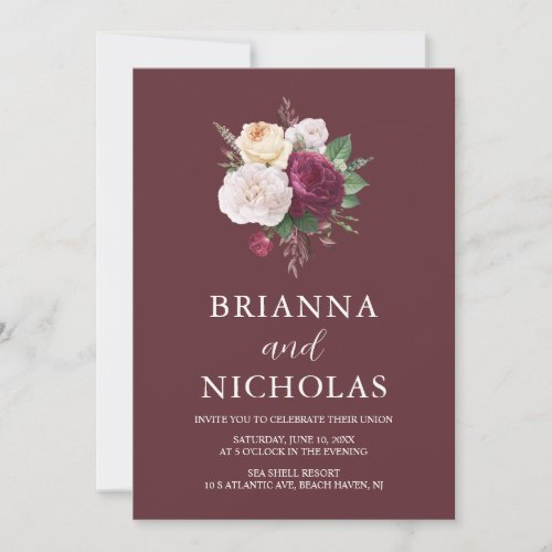 Elegant Burgundy Floral All in One Wedding Invitation
