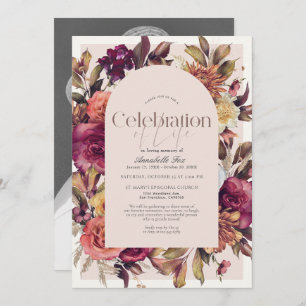 Elegant Burgundy Floral Arch Funeral Memorial Invitation