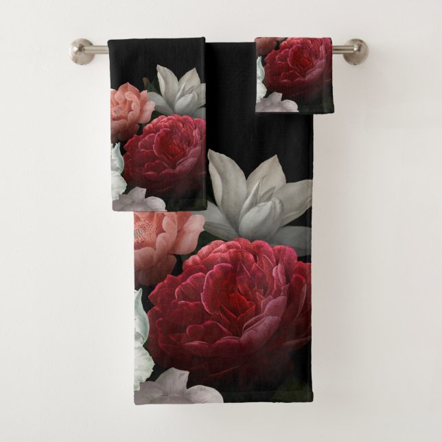 Elegant burgundy  Floral   Bath Towel Set (Insitu)