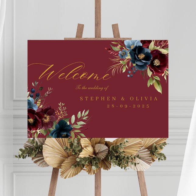 Elegant Burgundy Floral Bloom wedding welcome sign (Creator Uploaded)