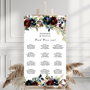 Elegant Burgundy Floral Blooms Seating chart Foam Board