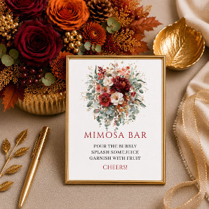 Elegant burgundy floral boho bridal shower mimosa poster