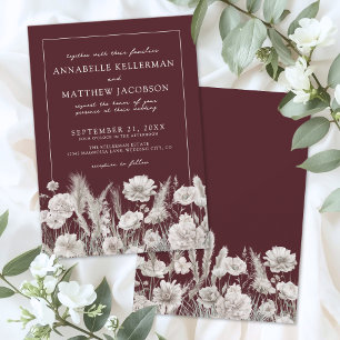 Elegant Burgundy Floral Boho Wedding Invitation