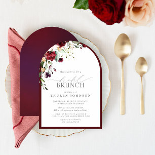 Elegant Burgundy Floral Botanical Bridal Brunch Invitation