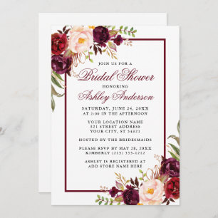 Elegant Burgundy Floral Bridal Shower Invitation