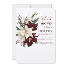 Elegant Burgundy Floral Bridal Shower Invitation