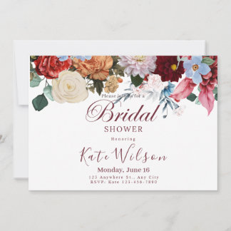 Elegant Burgundy Floral Bridal Shower Invitation