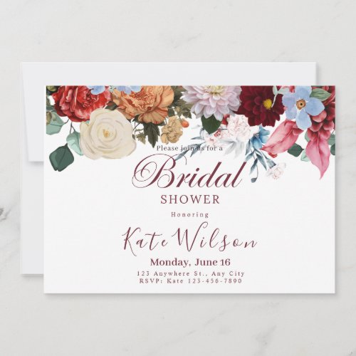 Elegant Burgundy Floral Bridal Shower Invitation