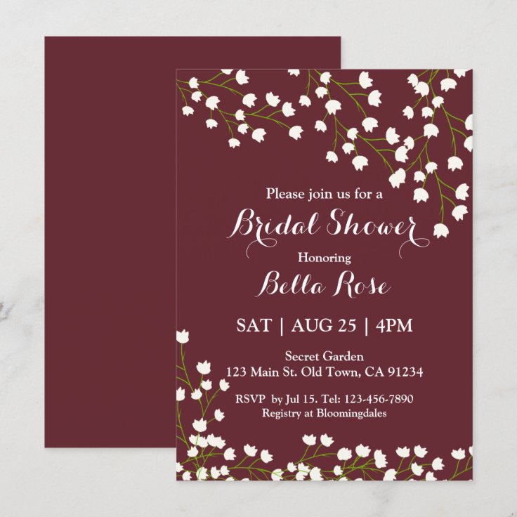 Elegant Burgundy Floral Bridal Shower Invitations Zazzle