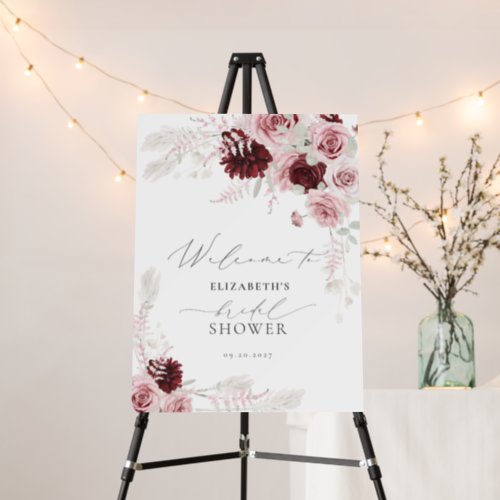 Elegant Burgundy Floral Bridal Shower Welcome Foam Board