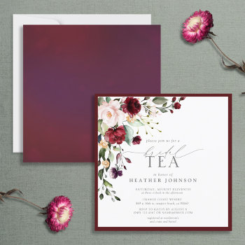 Elegant Burgundy Floral Bridal Tea Shower Invitation by elegant_invites_ at Zazzle