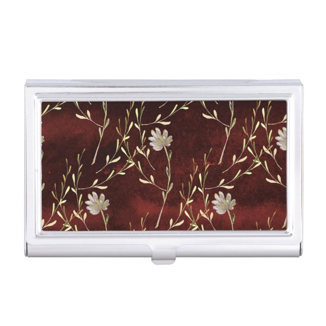 Elegant Burgundy Floral Business Card Case (Front)