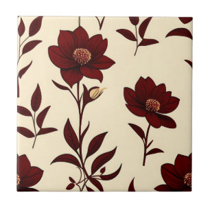 Elegant Burgundy Floral Ceramic Tile