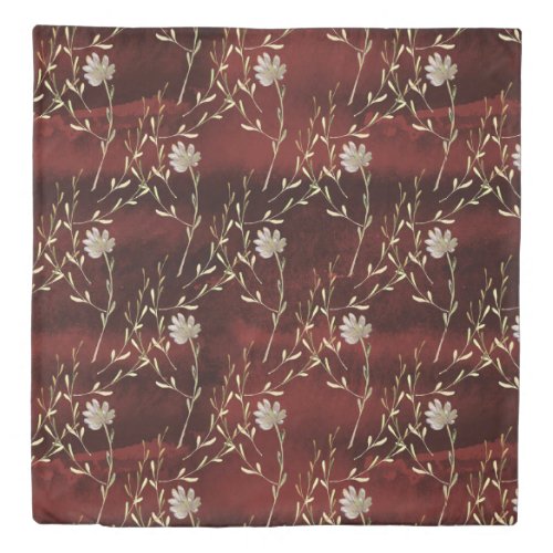 Elegant Burgundy Floral  Duvet Cover