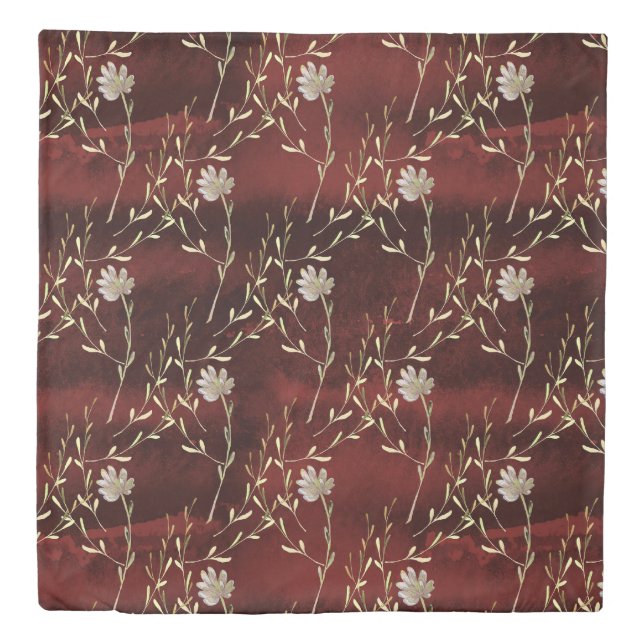 Elegant Burgundy Floral  Duvet Cover (Front)