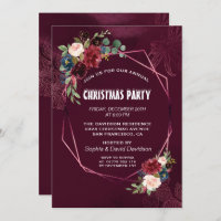 Elegant Burgundy Floral Geometric Christmas Party Invitation